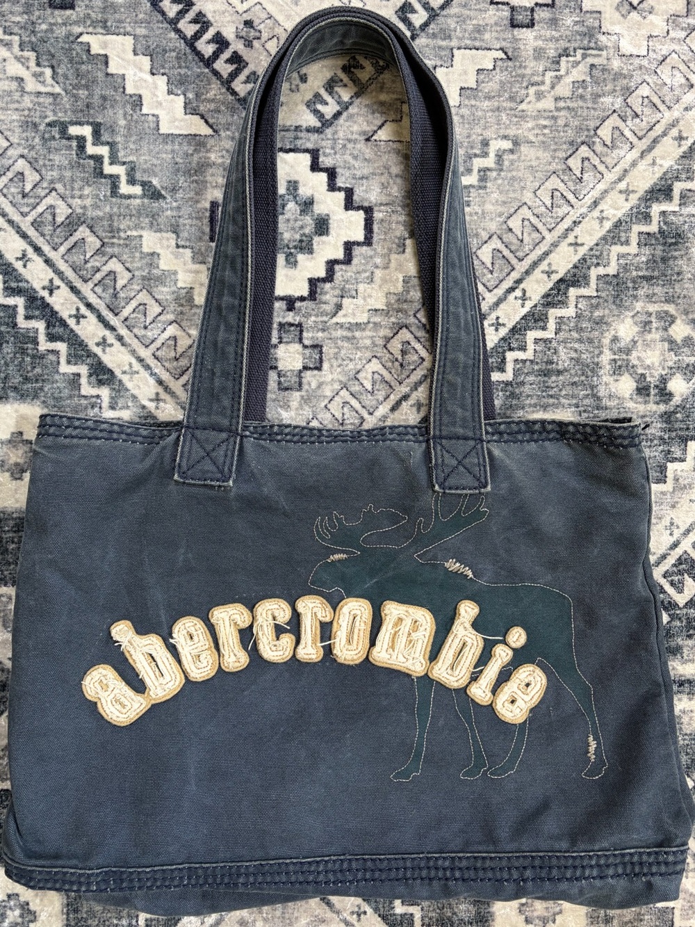Abercrombie & Fitch Navy Canvas Tote with Contrast Embroidered Logo